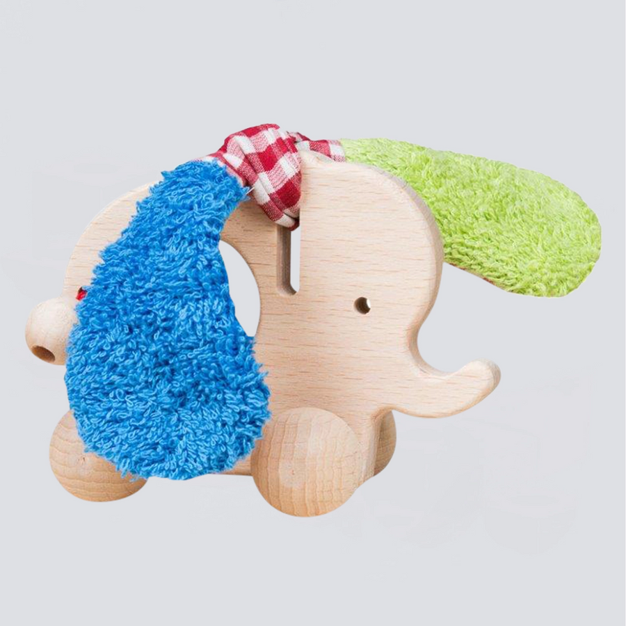 Efie Holzgreifling Elefant blau/grün mit Rollen