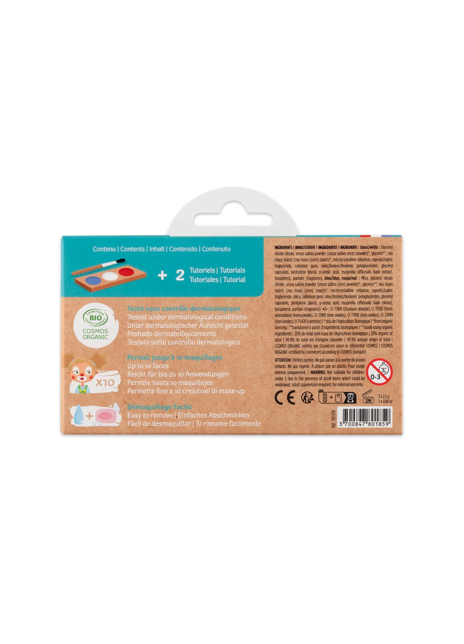 Schminkpalette für Kinder - 3 Farben, Clown & Harlekin