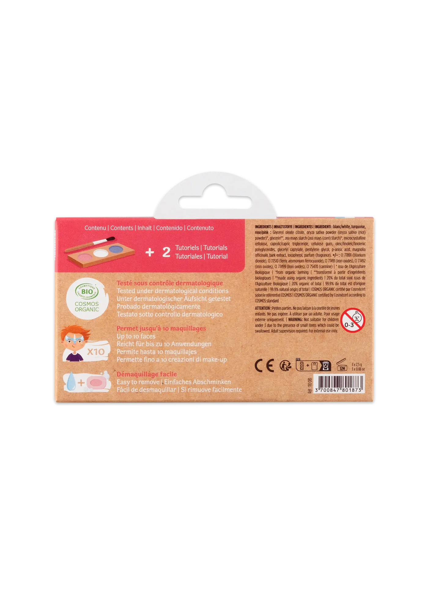 Schminkpalette für Kinder - 3 Farben, Prinzessin & Einhorn