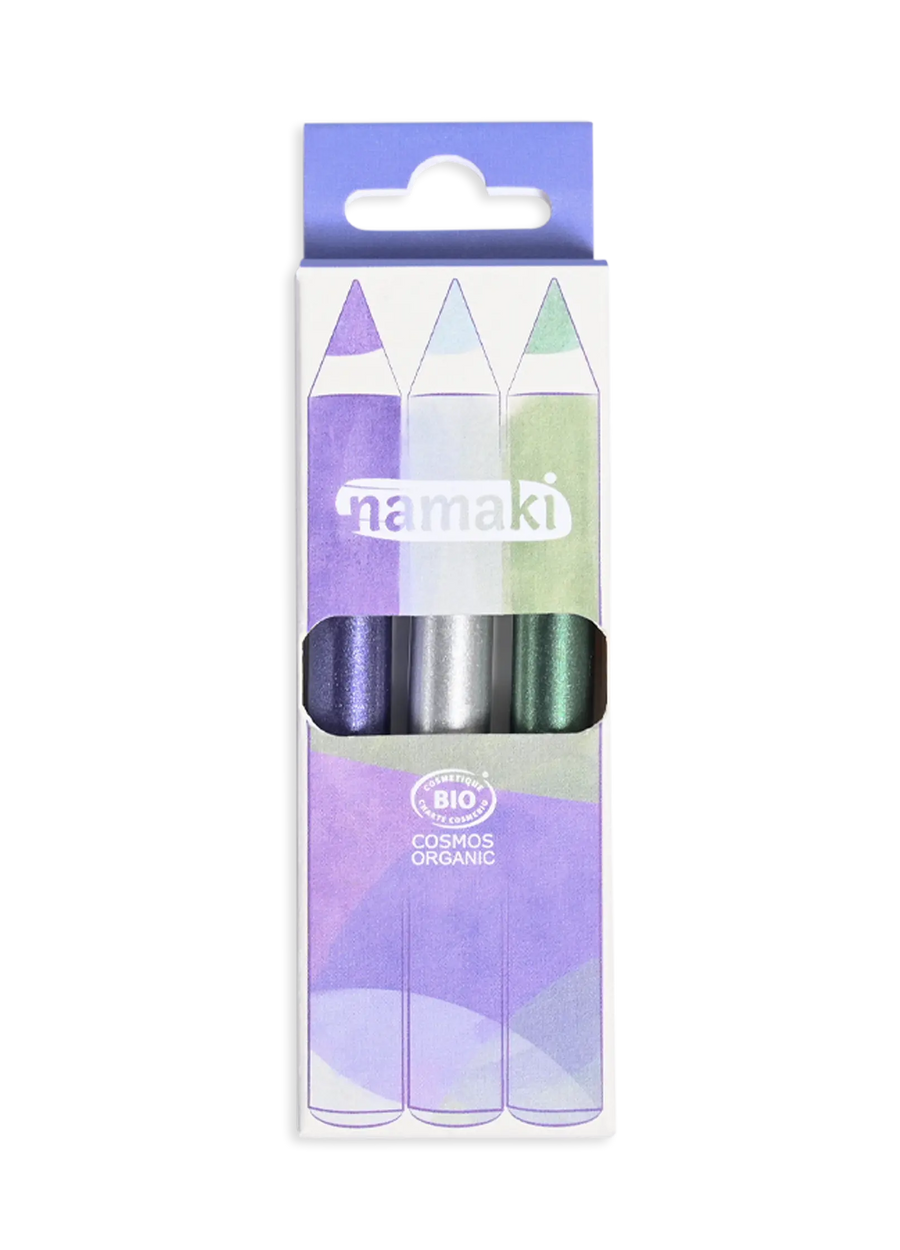 Kinderschminkstifte Glitzer Nacht - Jumbo 3er Set - Grün/Violett/Silber