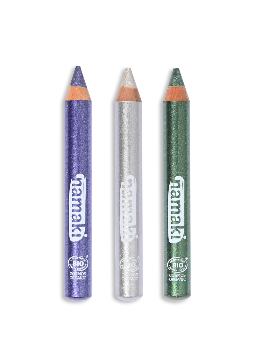 Kinderschminkstifte Glitzer Nacht - Jumbo 3er Set - Grün/Violett/Silber