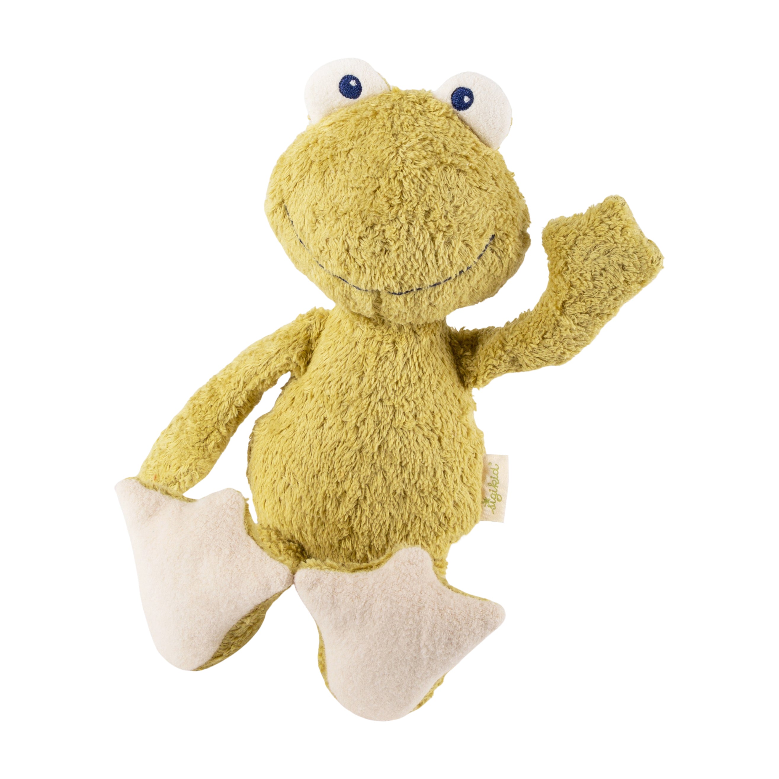 Bio-Kuscheltier Frosch auf neutralem Hintergrund