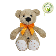 Steiner Bio Teddybär Bruno in braun mit schwarzen Augen & orangem Halsband