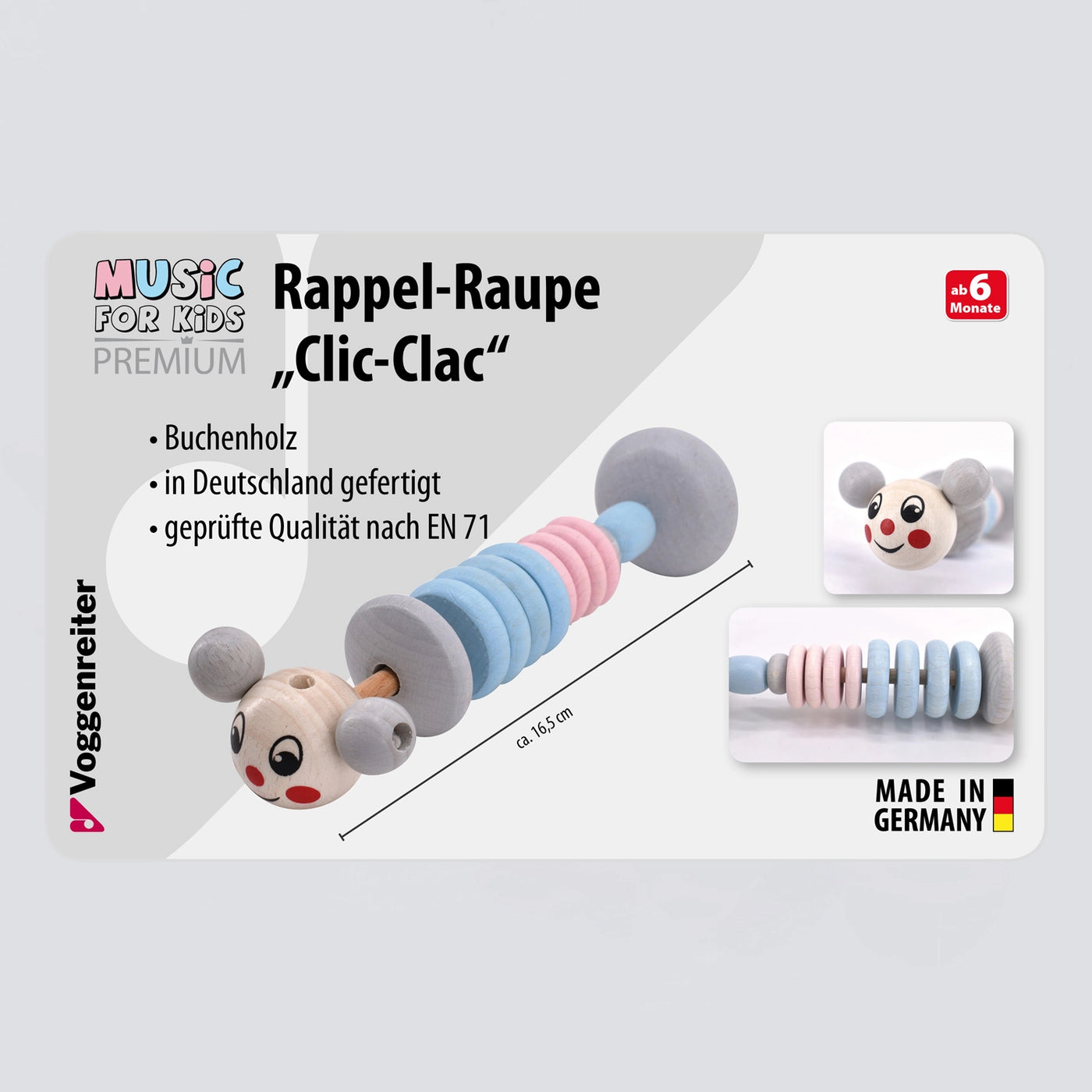 Rappel-Raupe "Clic-Clac" (blau/rosa)