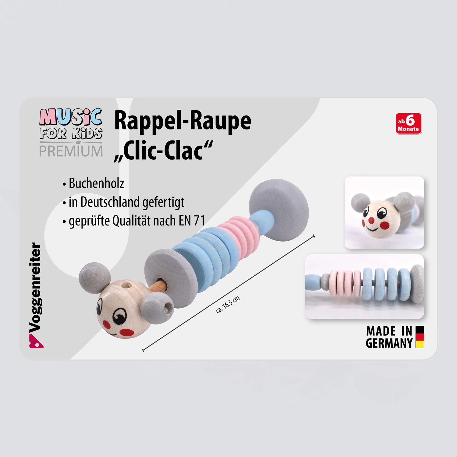 Rappel-Raupe "Clic-Clac" (blau/rosa)