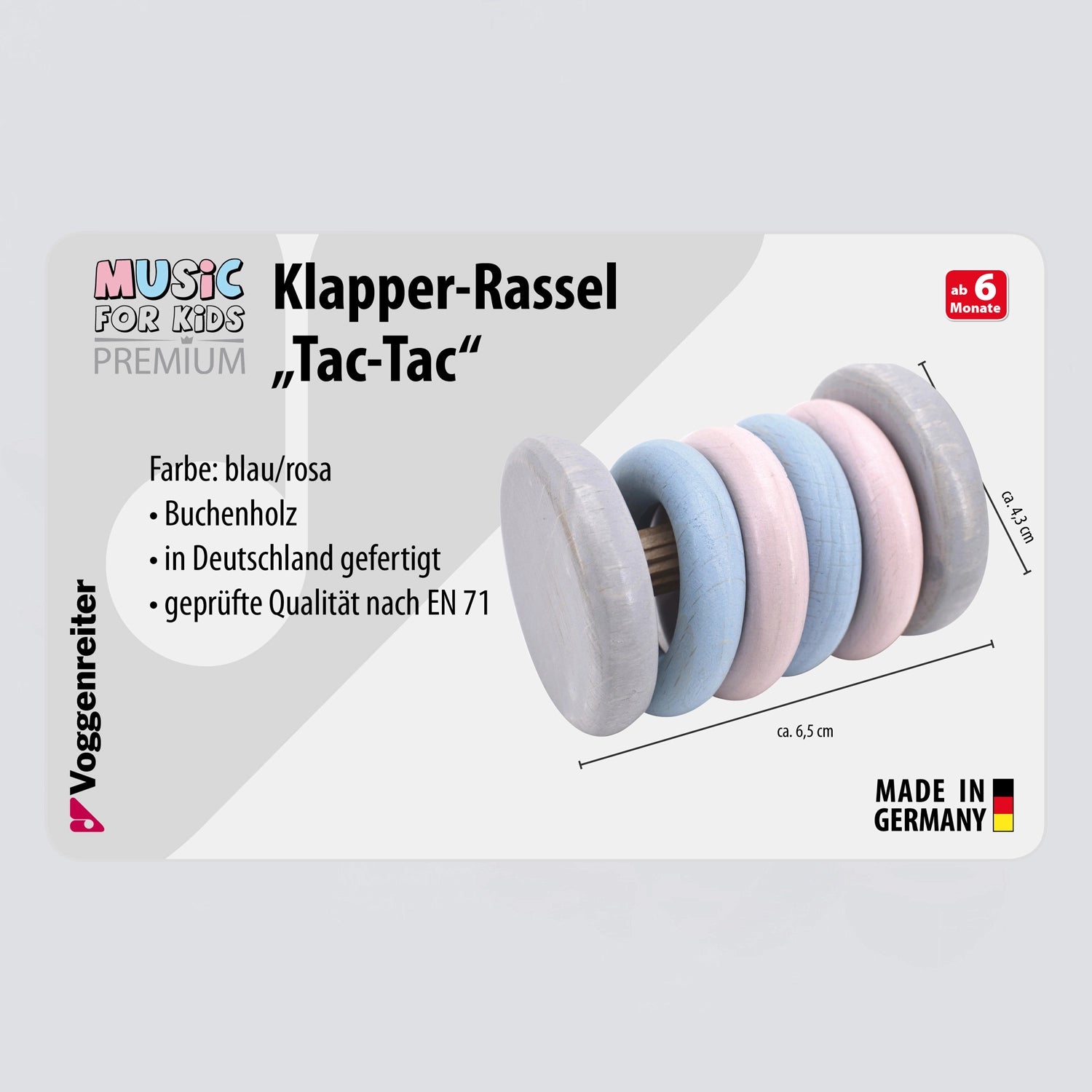 Klapper-Rassel "Tac-Tac" (blau/rosa)