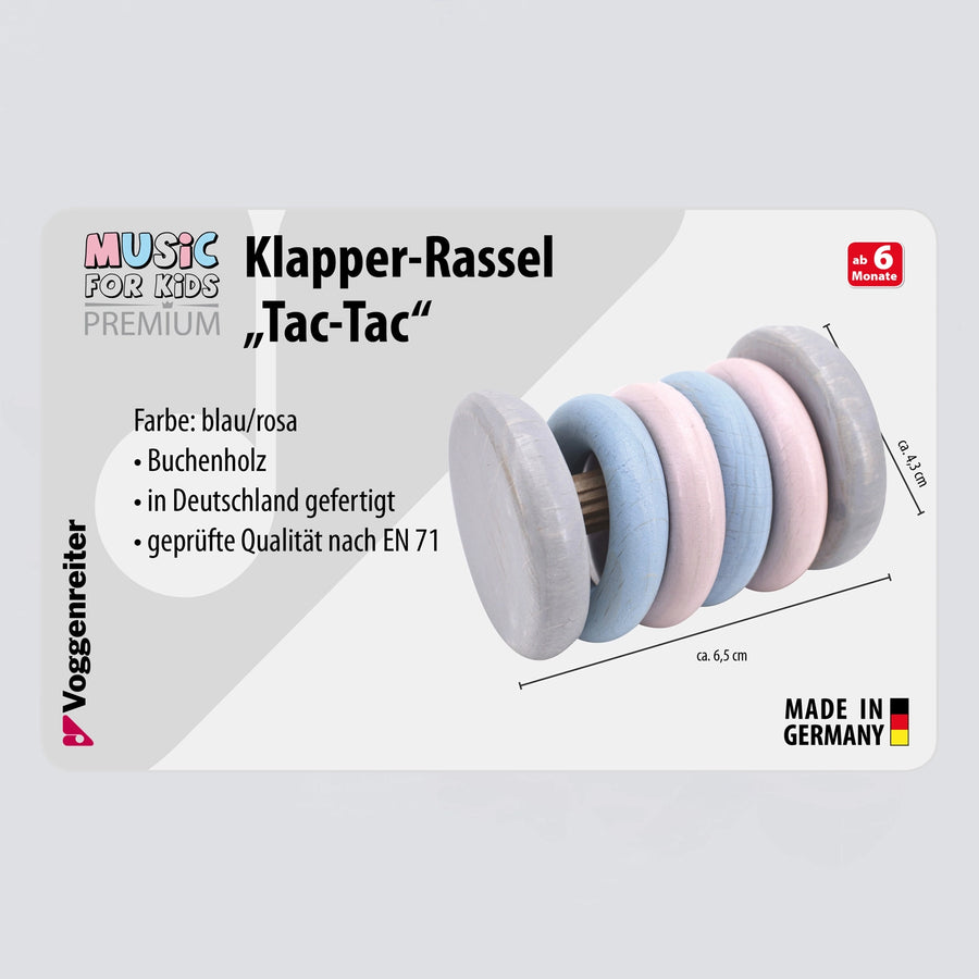 Klapper-Rassel "Tac-Tac" (blau/rosa)