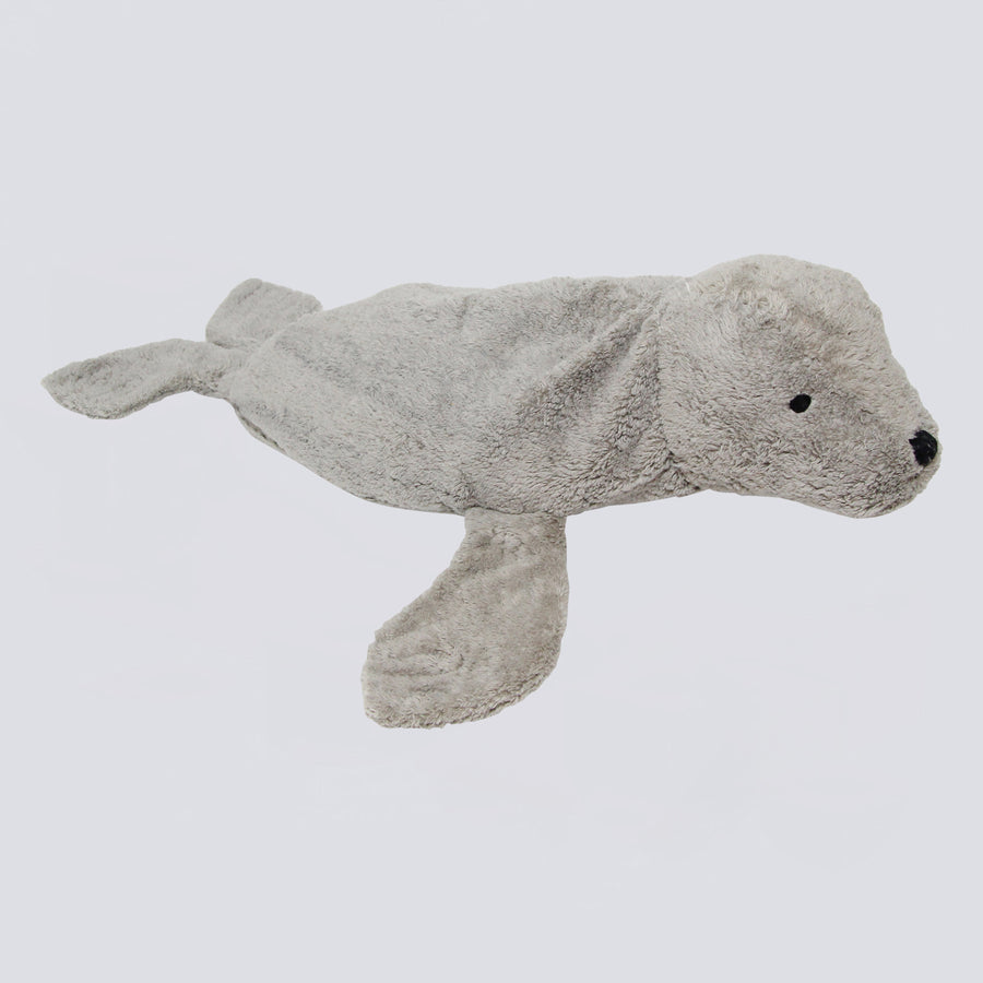 Kuscheltier Robbe groß grau mit Dinkelspreu-Inlett