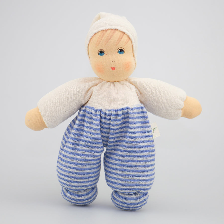 Nanchen Puppe Möpschen blau gestreift - 26 cm