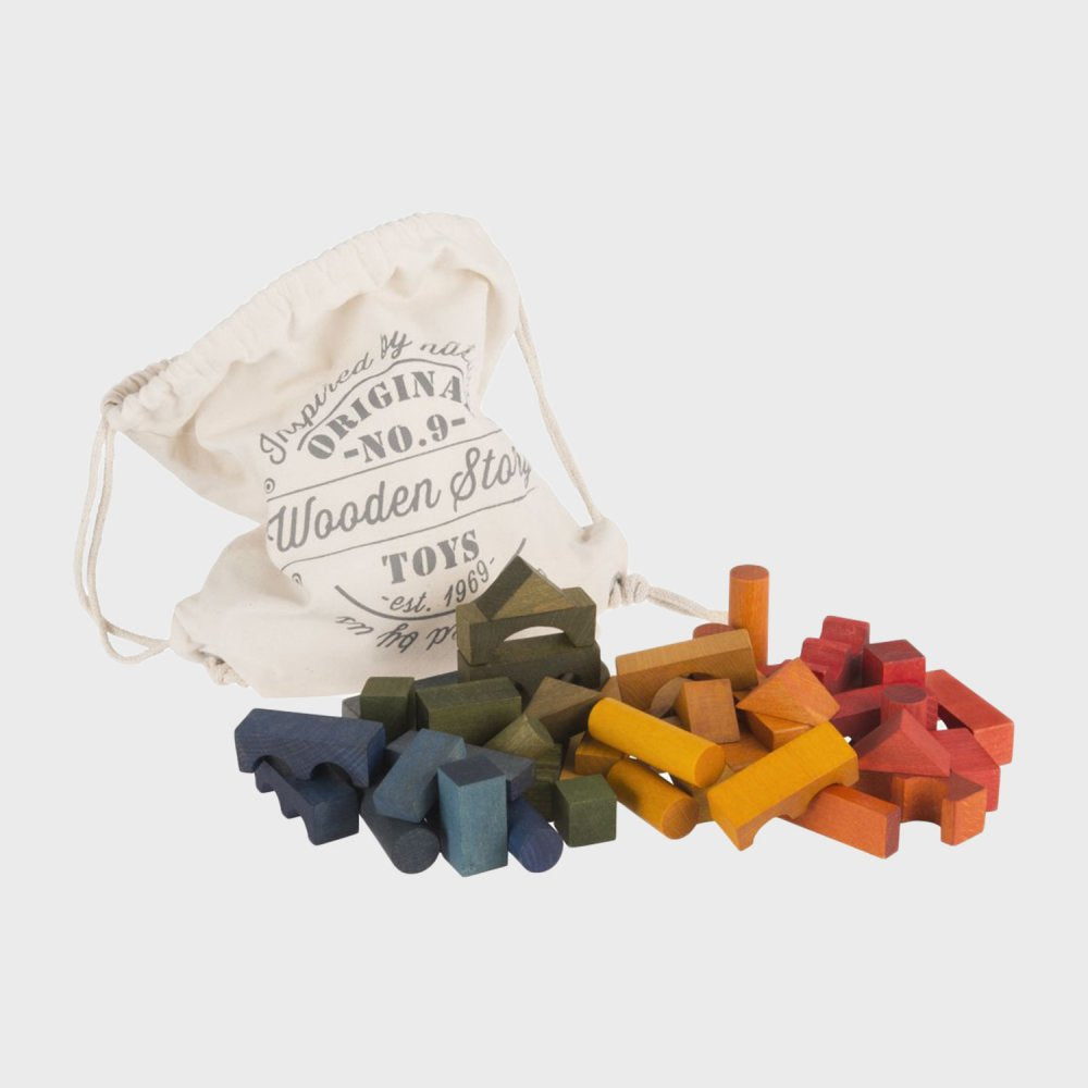 Regenbogen Holzbausteine im Baumwollsack - 100 Stück